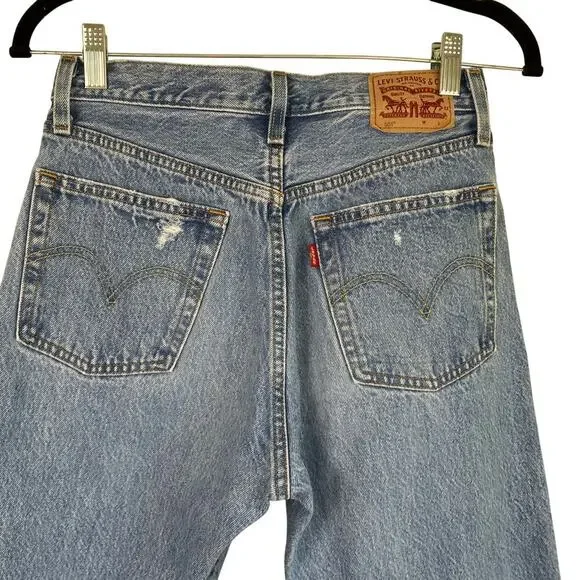 Levi’s 501 Original Cropped Womens Jeans Light Wash Distressed Vintage Wash 26 - Picture 6 of 16
